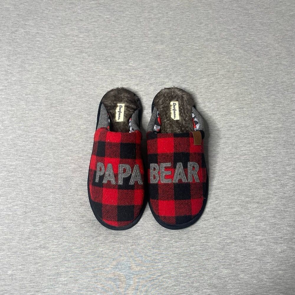 Dearfoams Men's Papa Bear Buffalo Check Clog Slippers Shoes